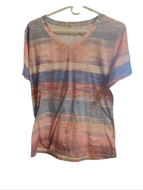 Striped V-Neck Pastel Tee - Pink & Blue
